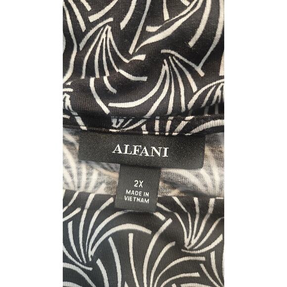 Alfani Womens Blouse 2X Black White Hi-Low Hem 3/4 Sleeves Partial Stretch - Picture 6 of 8
